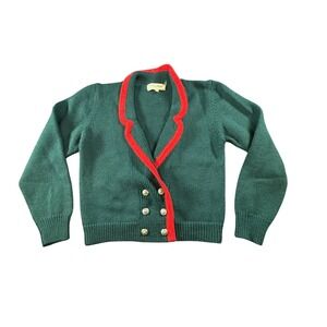 L.L. Bean Green Cardigan with Red Trim